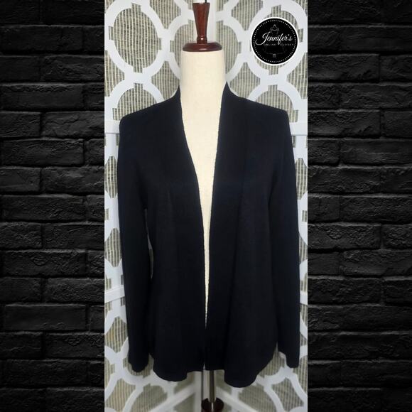Chico's Black Silk Angora Blend Long Sleeve Open Cardigan Size 1=M/8 - Picture 1 of 11